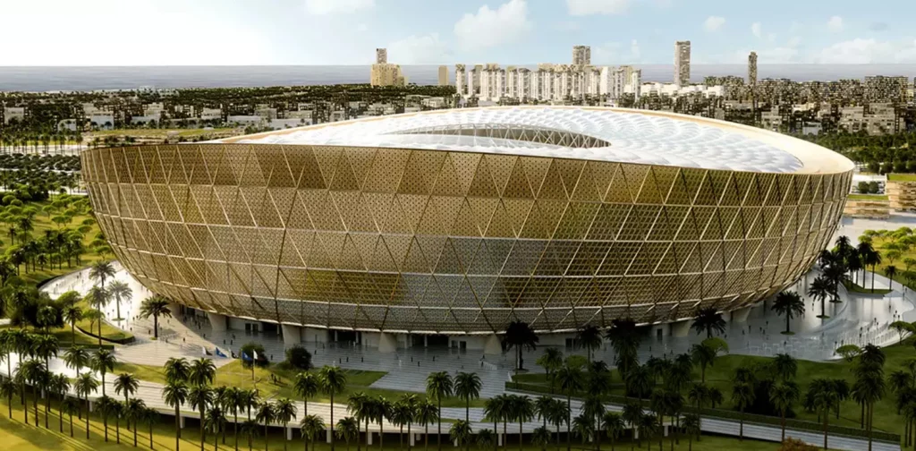 lusail stadium in Qatar surrounded by green spaces