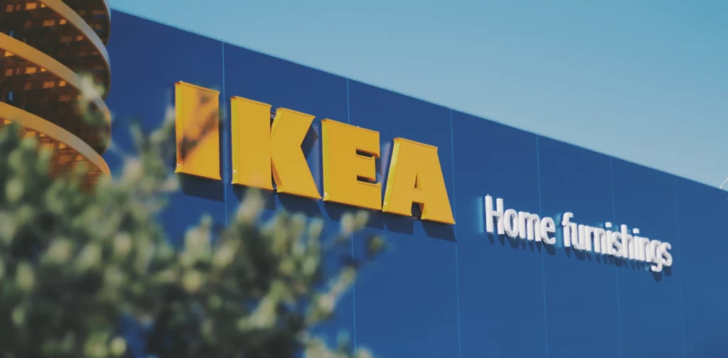 IKEA’s blue building with a sign that says “IKEA Home"